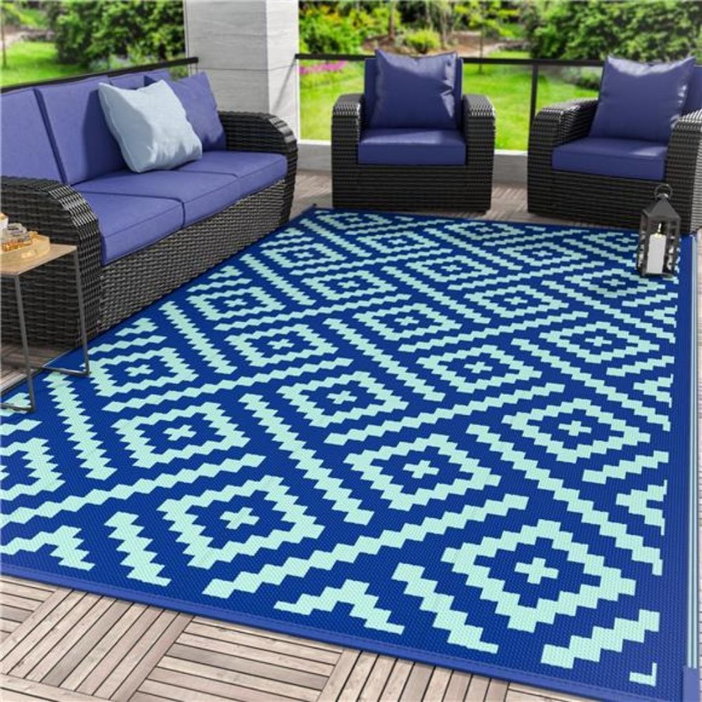 Outdoor Rug 6'x9' Waterproof Mat Plastic Camping,royal blue & blue green - Picture 1 of 6